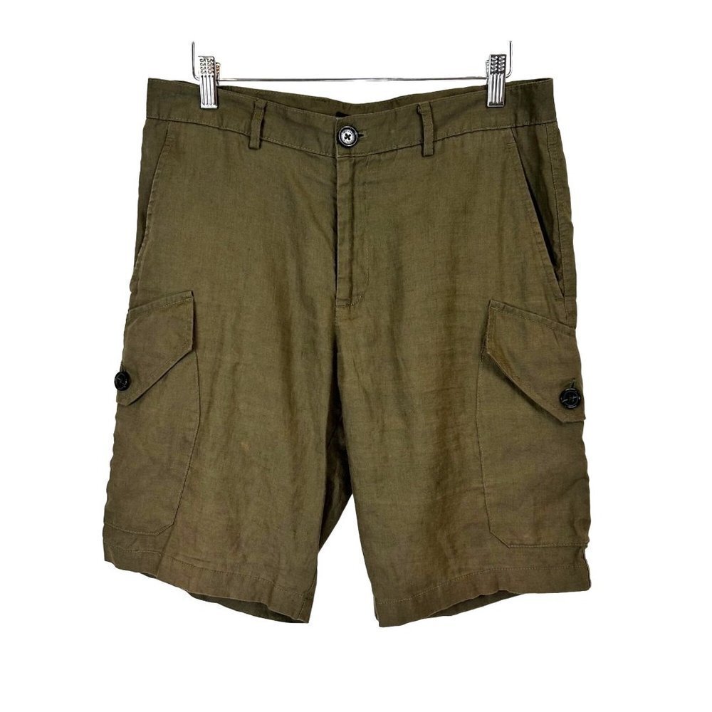 Michel Kors Shorts Mens 31 Olive Linen Cargo Modern Fit Soft Comfy